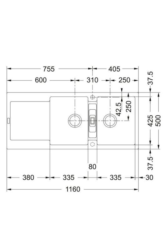 Franke Maris MRG 621 Fragranite Mat Noir Double Evier 116 x 50 cm Montage avec Zone d'Égouttage 114.0628.970