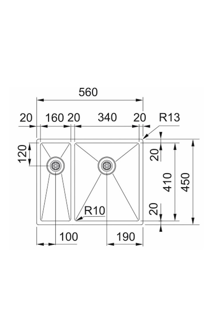 Franke Bolero Plus New R10 BXX 260-34-16 BR 1,5 Évier en acier inoxydable une fois et demie Montage à fleur, sous-plan et surplan 56x45 cm 127.0733.338