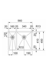 Franke Bolero Plus New R10 BXX 260-34-16 BR 1,5 Évier en acier inoxydable une fois et demie Montage à fleur, sous-plan et surplan 56x45 cm 127.0733.338