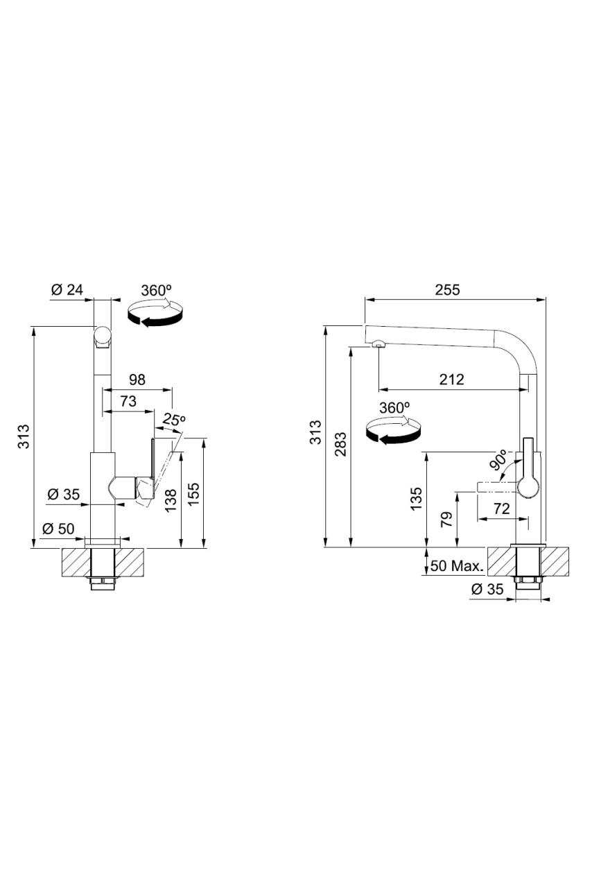 Franke Maris Slim L Robinet de cuisine avec bec pivotant Chrome 115.0728.390