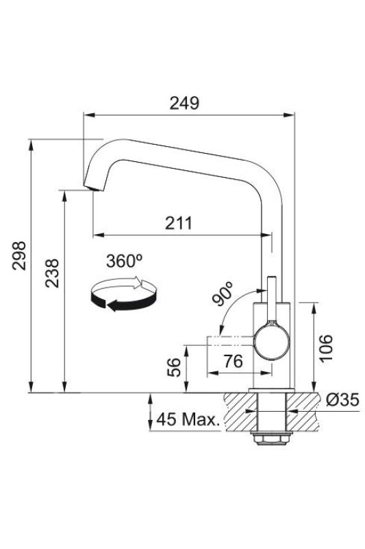 Franke Lina U Robinet de Cuisine avec Bec Pivotant Chrome 115.0728.473