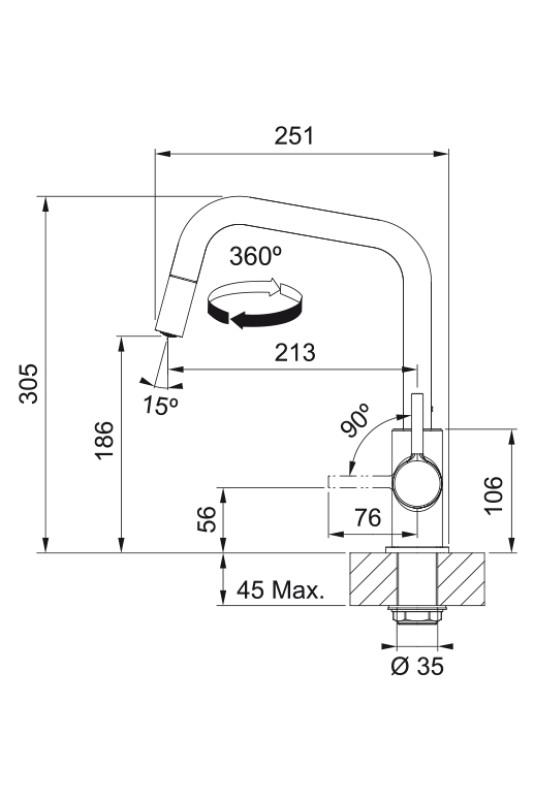 Franke Lina U Robinet de Cuisine Chrome Bec Extractible 115.0728.476