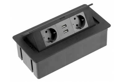 Rallonge de bureau SOFT 2x prise Schuko, USB 2.1A, câble d'alimentation avec fiche, noir