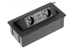 Rallonge de bureau SOFT 2 prises avec mise à la terre, USB 2.1A, câble d'alimentation avec fiche, noir