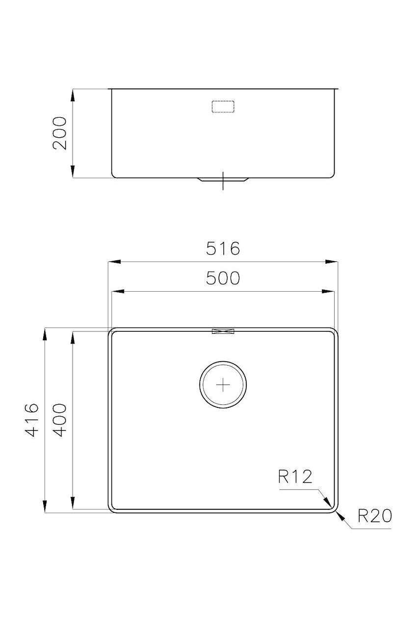 Foster Phantom Slimline Évier en acier inoxydable 50x40cm Sous-structure pour plans de travail en céramique 1208971122