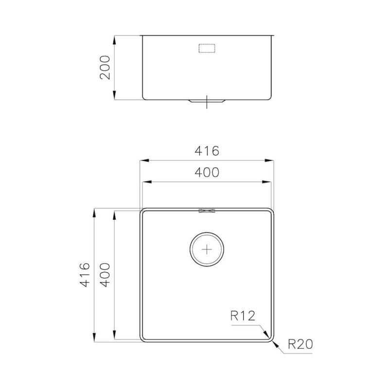 Évier Foster Phantom Slimline en inox 40x40cm Sous-structure pour plans de travail en céramique 1208971123