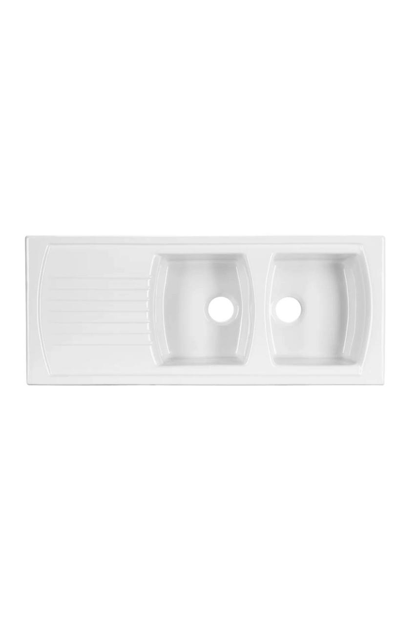 Ausmann Ceramic Crest Double Évier en Céramique Blanc avec Zone d'Égouttage 1205 x 500 mm 1208971132