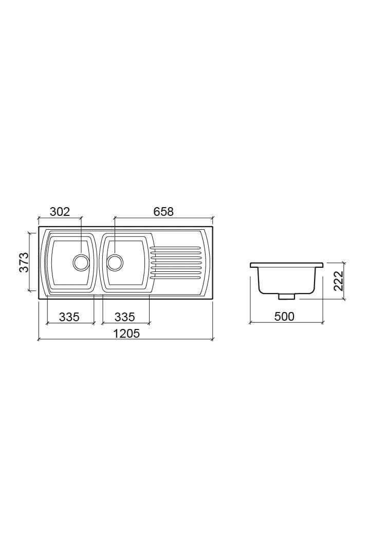 Ausmann Ceramic Crest Double Évier en Céramique Blanc avec Zone d'Égouttage 1205 x 500 mm 1208971132