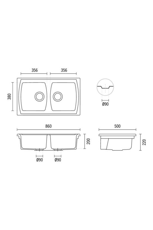 Ausmann Ceramic Crest Double Évier en Céramique Blanc 860 x 500 mm 1208971133