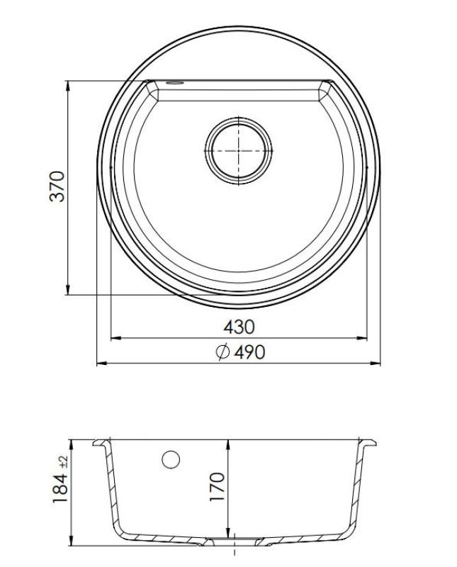 GraniteMy Bremen évier rond en granit de 43 cm blanc à poser et sous plan avec trou pour robinet avec bouchon blanc 1208971221