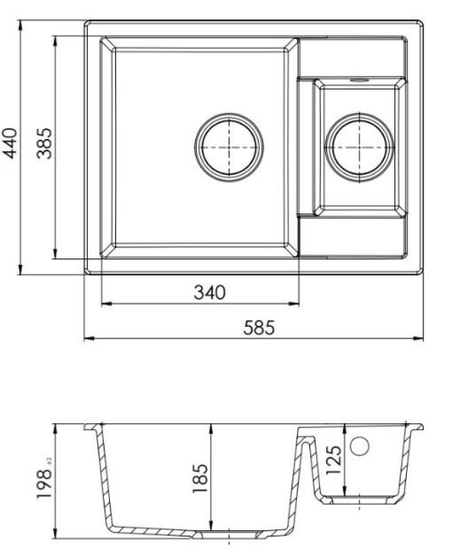 GraniteMy Smart extra peu profond 1,5 éviers en granit blanc de surface 58x44cm avec bouchon de cuivre 1208970052