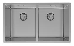 Pure.Sink Prestige Double évier en acier inoxydable 70x40 cm rayon de 10mm, montage sous plan, montage à fleur et montage sur plan PPG343440-02