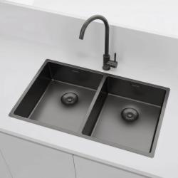 Pure.Sink Prestige Double Gun métal évier 70x40 cm rayon de 10mm sous-plan, plan de travail et montage en saillie PPG343440-61