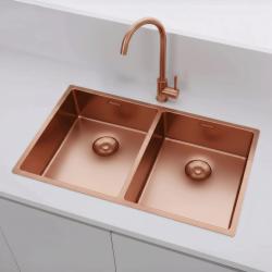 Pure.Sink Prestige Double Evier en cuivre 70x40cm rayon de 10mm encastré, à fleur et surélevé PPG343440-62