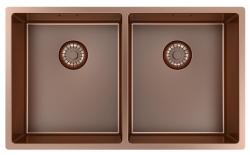 Pure.Sink Prestige Double Evier en cuivre 70x40cm rayon de 10mm encastré, à fleur et surélevé PPG343440-62