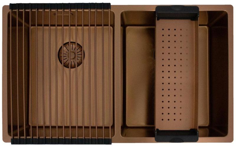 Pure.Sink Prestige Double Evier en cuivre 70x40cm rayon de 10mm encastré, à fleur et surélevé PPG343440-62