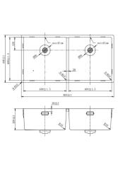 Pure.Sink Prestige Double évier en inox 82x40 cm rayon de 10mm sous-plan, encastré et sur plan PPG404040-02