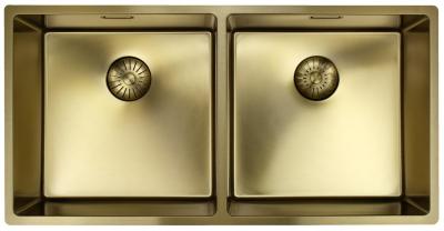 Pure.Sink Prestige Double Évier Doré 82x40 cm rayon de 10mm sous-structure, montage à fleur et montage en surface PPG404040-60