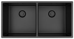 Pure.Sink Prestige Double évier en métal couleur canon de fusil 82x40 cm rayon de 10mm sous-comptoir, montage à fleur et sur-comptoir PPG404040-61