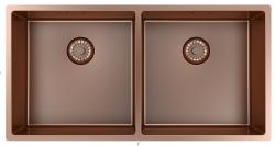 Pure.Sink Prestige Double Évier en cuivre 82x40 cm rayon de 10mm sous plan, à fleur et à poser PPG404040-62