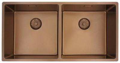 Pure.Sink Prestige Double Évier en cuivre 82x40 cm rayon de 10mm sous plan, à fleur et à poser PPG404040-62