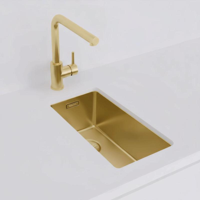 Pure.Sink Exclusivo petit évier doré 18x40 cm rayon 10mm sous-évier, encastré et surélevé PEX1840-60