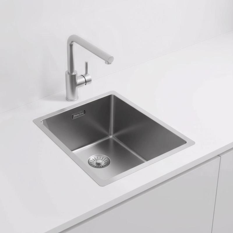 Pure.Sink Exclusivo évier en inox 34x40 cm avec rayon de 10mm pour montage sous plan, à fleur et sur plan PEX3440-02
