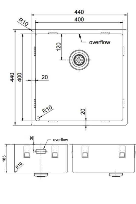 Pure.Sink Exclusivo Évier en inox 40x40 cm avec rayon de 10mm pour montage encastré, affleurant et surélevé PEX4040-02