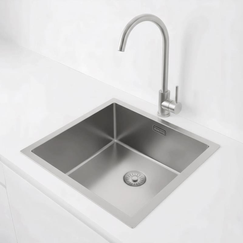 Pure.Sink Exclusivo Évier en inox 40x40 cm avec rayon de 10mm pour montage encastré, affleurant et surélevé PEX4040-02