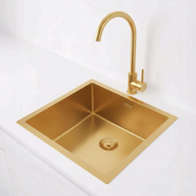 Pure.Sink Exclusivo Évier doré 40x40 cm rayon de 10mm sous plan, à fleur et en saillie PEX4040-60