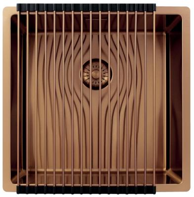 Pure.Sink Exclusivo Évier en cuivre 40x40 cm rayon 10mm sous-mount, montage à fleur et montage supérieur PEX4040-62