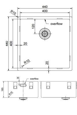 Pure.Sink Exclusivo Évier en cuivre 40x40 cm rayon 10mm sous-mount, montage à fleur et montage supérieur PEX4040-62