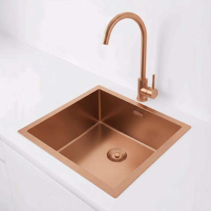 Pure.Sink Exclusivo Évier en cuivre 40x40 cm rayon 10mm sous-mount, montage à fleur et montage supérieur PEX4040-62