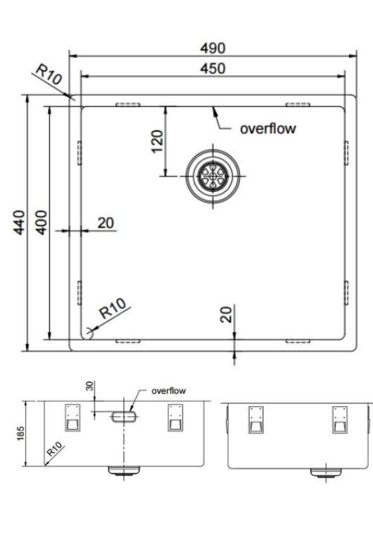 Pure.Sink Exclusivo Évier en or 45x40 cm rayon de 10mm sous-comptoir, installation à fleur et montage en surface PEX4540-60