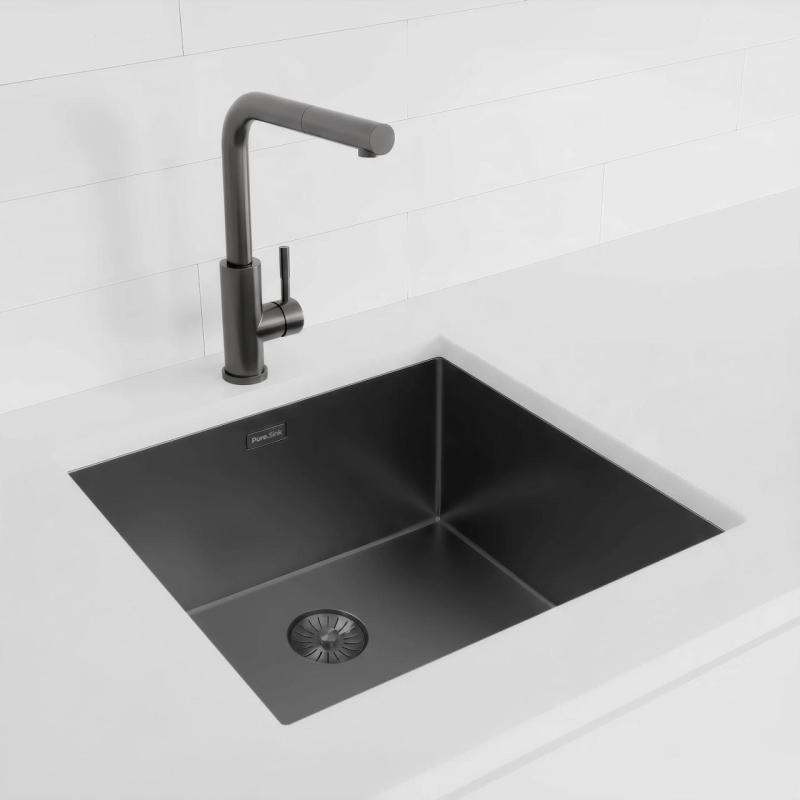 Pure.Sink Exclusivo Gun metal spoelbak 45x40 cm 10mm radius onderbouw, vlakbouw en opbouw PEX4540-61