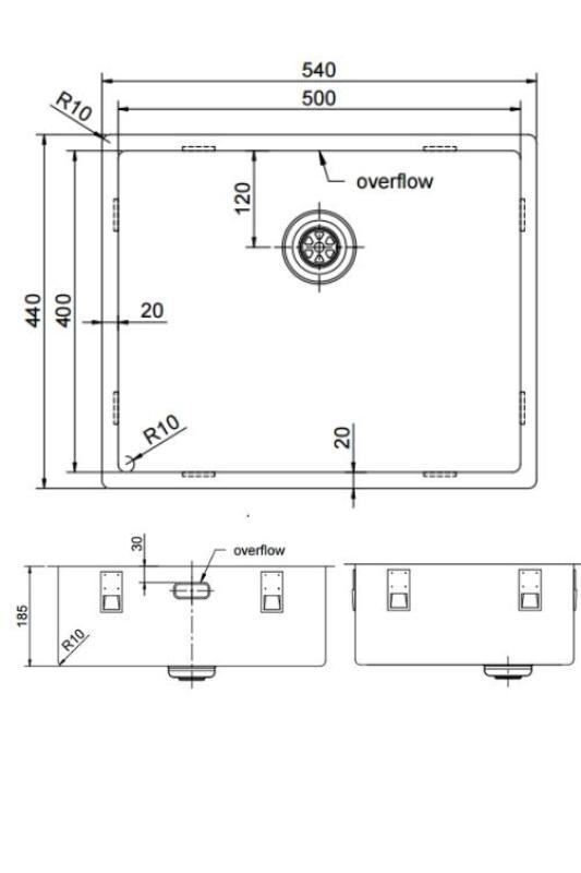 Pure.Sink Exclusivo Évier doré 50x40 cm rayon de 10mm sous plan, à fleur et en saillie PEX5040-60