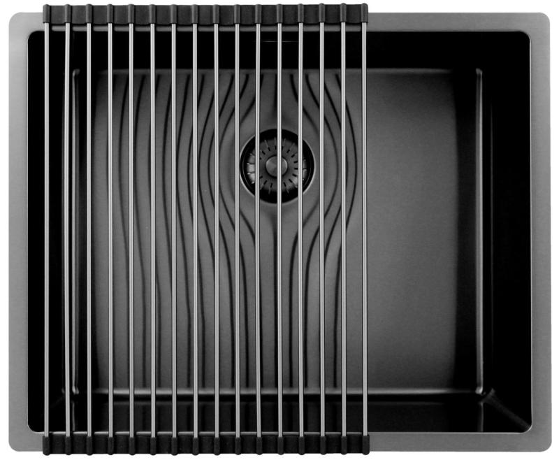 Pure.Sink Exclusivo évier en métal de couleur canon de fusil 50x40 cm avec un rayon de 10mm, sous-meuble, à fleur et surélévation PEX5040-61