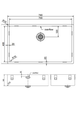 Pure.Sink Exclusivo grand évier doré 70x40 cm rayon de 10 mm sous-montage, à fleur et montage en surface PEX7040-60
