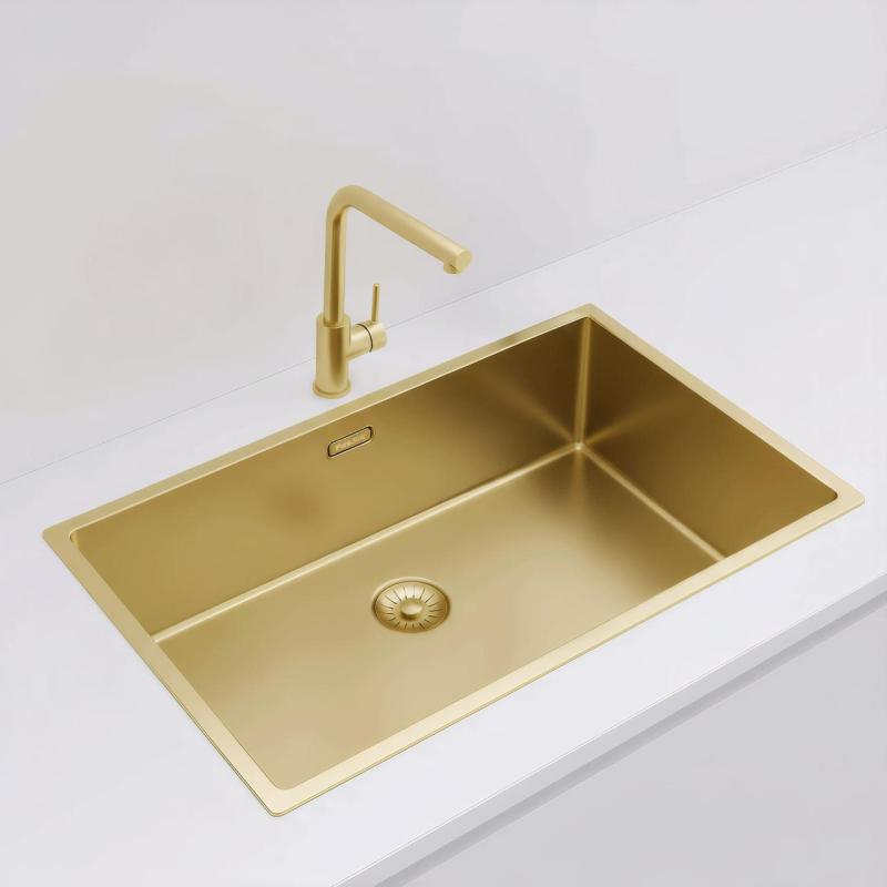 Pure.Sink Exclusivo grand évier doré 70x40 cm rayon de 10 mm sous-montage, à fleur et montage en surface PEX7040-60