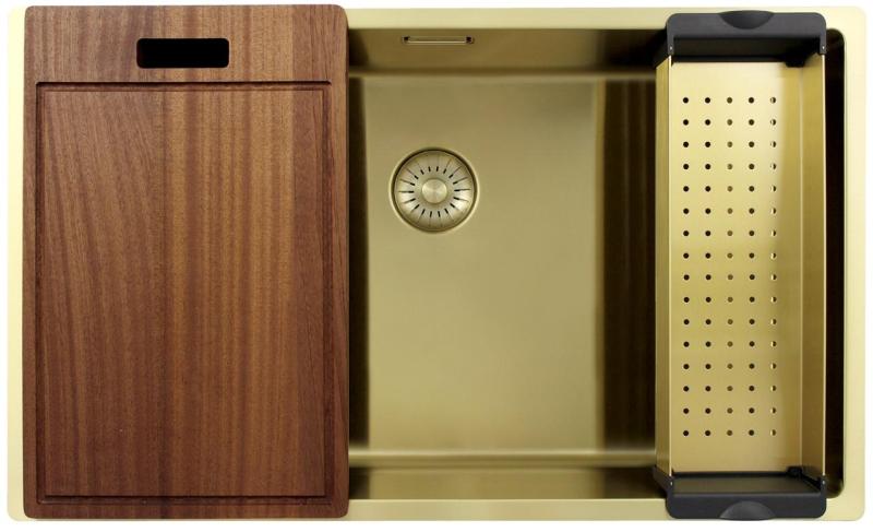 Pure.Sink Exclusivo grand évier doré 70x40 cm rayon de 10 mm sous-montage, à fleur et montage en surface PEX7040-60