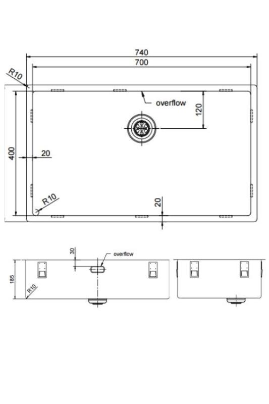 Pure.Sink Exclusivo grand évier en métal Gun 70x40 cm rayon de 10mm sous-comptoir, encastré et surélevé PEX7040-61