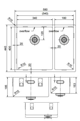 Pure.Sink Exclusivo Or 1,5 bac à demi 34+18 cm rayon 10mm PEX341840-60