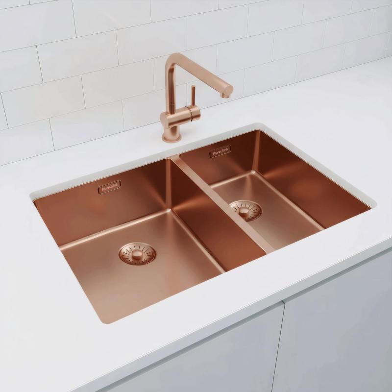 Pure.Sink Exclusivo Cuivre 1,5 évier à une et demie 34+18 cm rayon 10mm PEX341840-62