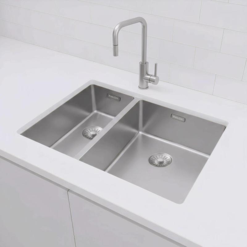 Pure.Sink Exclusivo RVS 1,5 évier une fois et demi 18+34 cm rayon de 10mm PEX183440-02