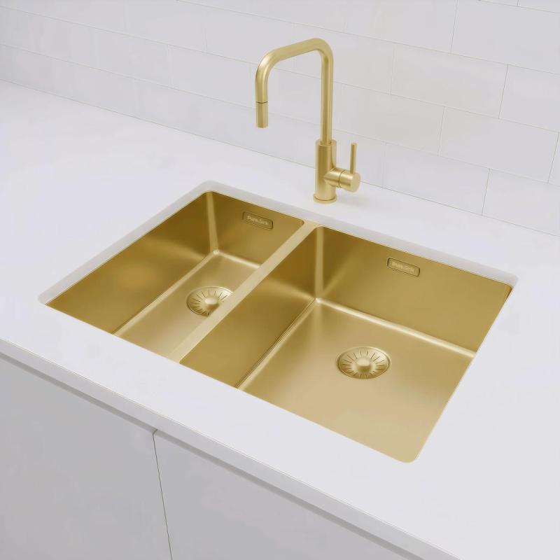 Pure.Sink Exclusivo Doré 1,5 bac à demi 18+34 cm rayon de 10mm PEX183440-60