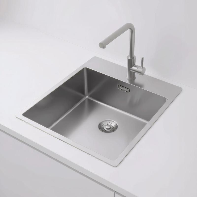 Pure.Sink Exclusivo évier en inox 44x52 cm Tapwing avec trou pour robinet, rayon 10mm PEX4040T-02