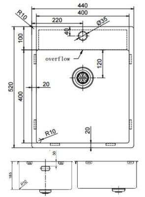 Pure.Sink Exclusivo Évier doré 44x52 cm Tapwing avec trou pour robinet rayon 10mm PEX4040T-60
