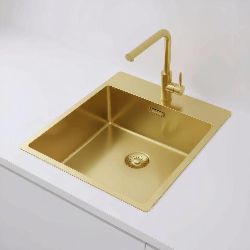 Pure.Sink Exclusivo Évier doré 44x52 cm Tapwing avec trou pour robinet rayon 10mm PEX4040T-60