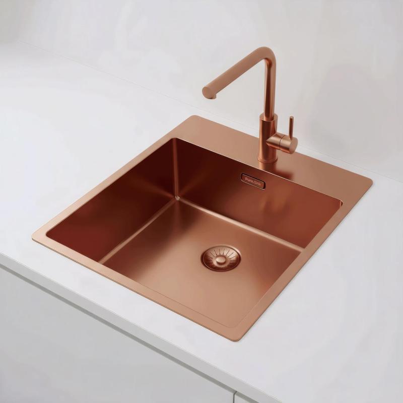 Pure.Sink Exclusivo Évier en cuivre 44x52 cm Tapwing avec trou pour robinet, rayon de 10mm PEX4040T-62