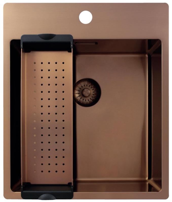Pure.Sink Exclusivo Évier en cuivre 44x52 cm Tapwing avec trou pour robinet, rayon de 10mm PEX4040T-62